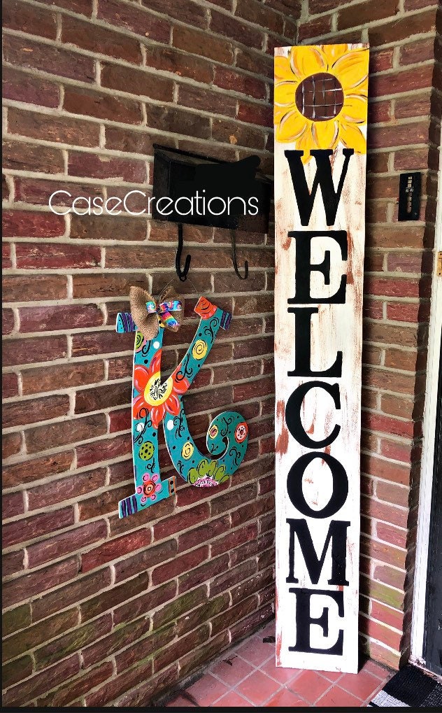 Teal Floral Letter Door Hanger, Hand-Painted Initial, Alabama Made