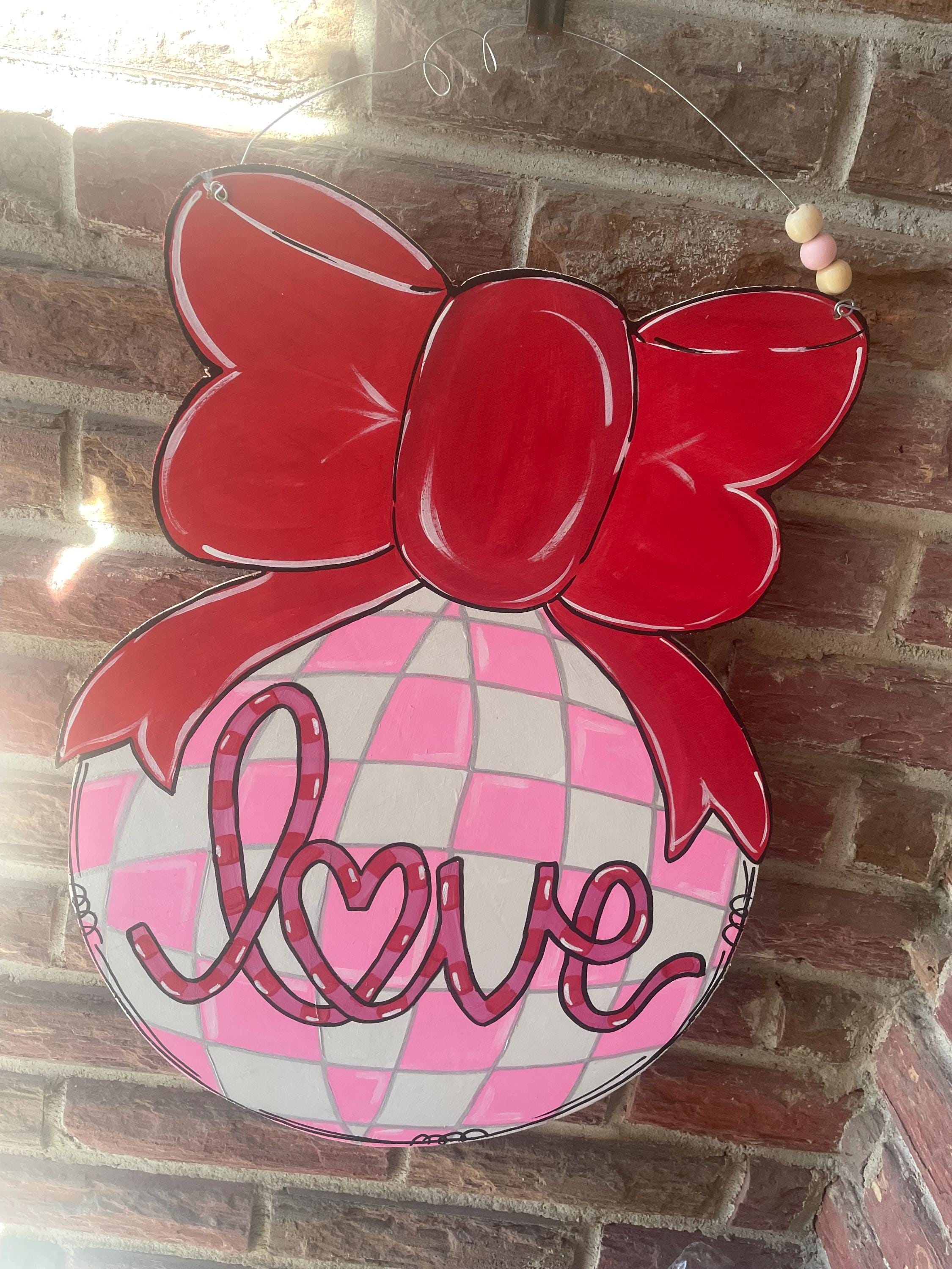 Handcrafted Valentine's Day Disco Ball Door Hanger, Wooden Love Sign