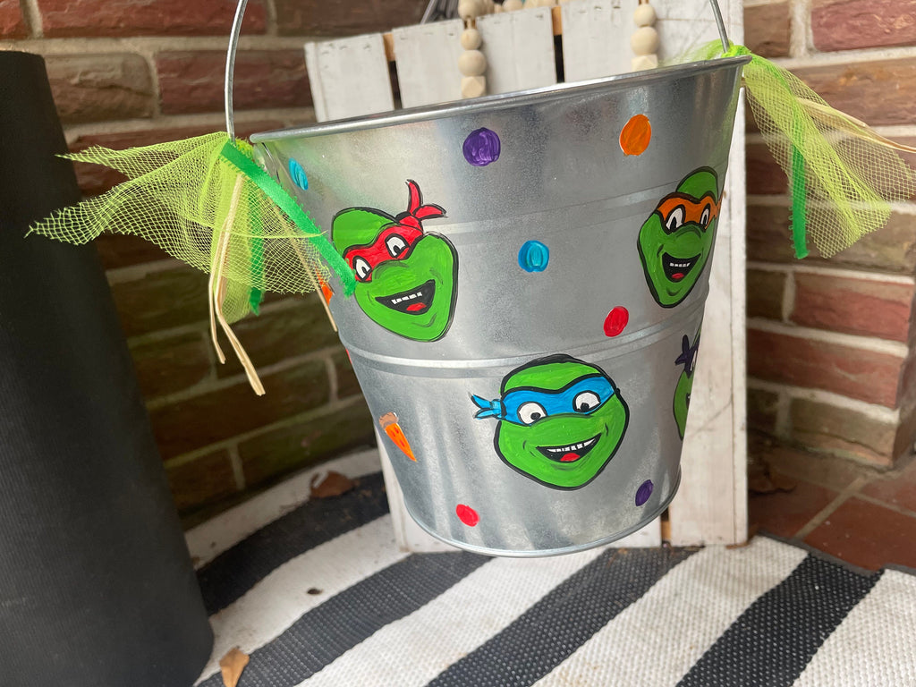 Painted personalized buckets, Halloween baskets,  Galvanized metal Halloween Buckets, Hand Painted easter Pails, Hand Painted with name