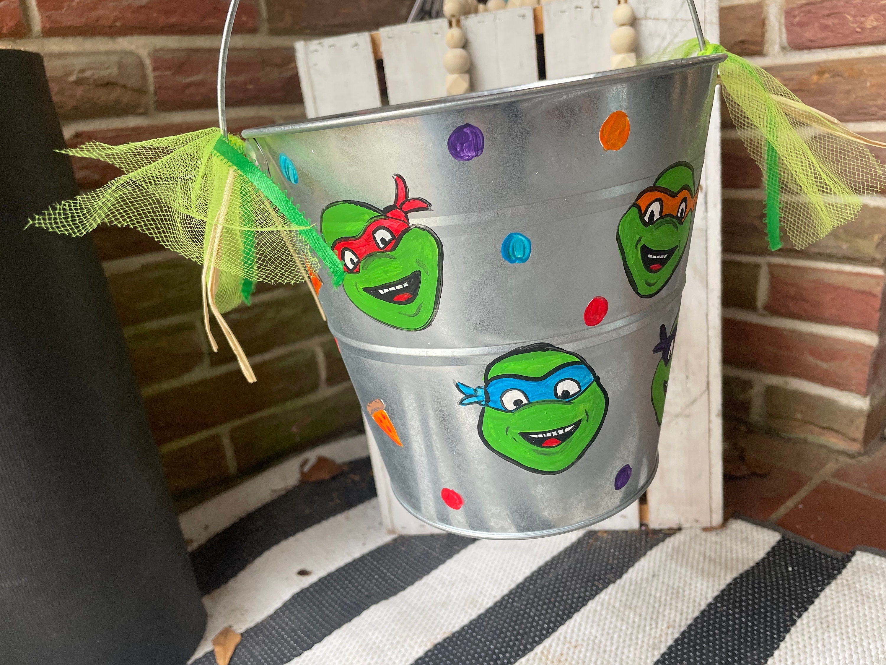 Painted personalized buckets, Halloween baskets,  Galvanized metal Halloween Buckets, Hand Painted easter Pails, Hand Painted with name