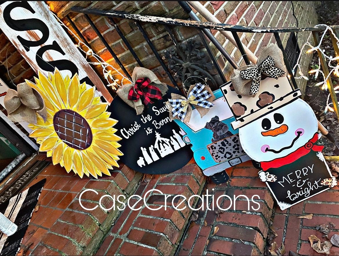 Handcrafted Leopard Print Snowman Door Hanger, Farmhouse Christmas Decor