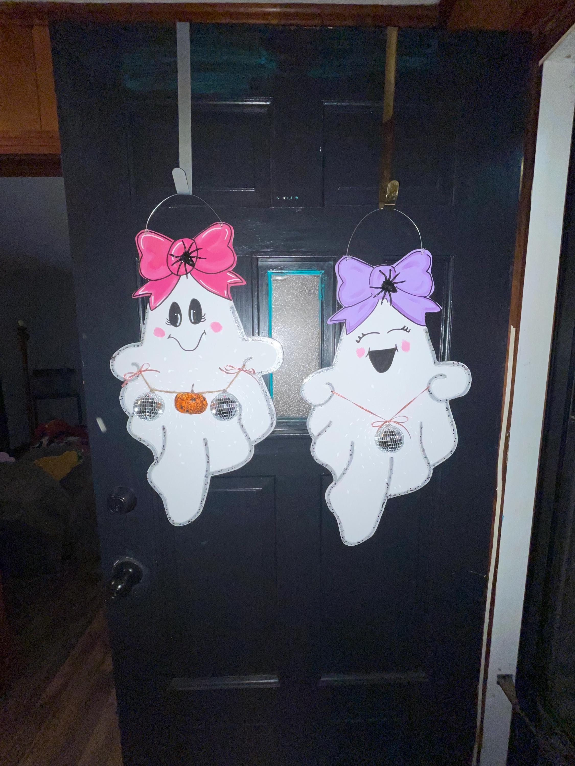 Ghost door hanger, Halloween door hanger, ghost disco door hanger, door sign, pink door hanger, door hanger,