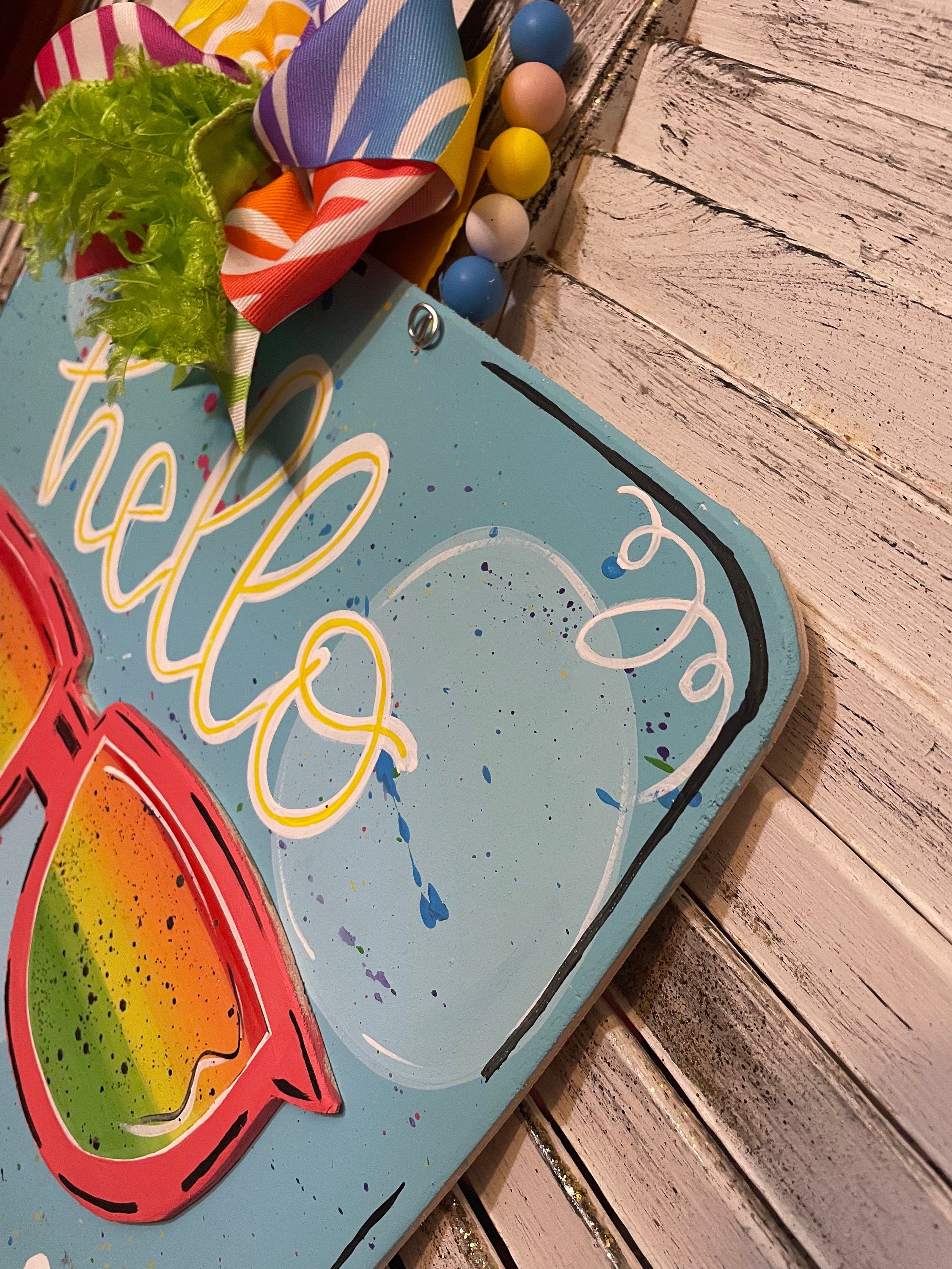 Popsicle Door Hanger, Summer door Hanger, Popsicle sign, hello summer door hanger, bright door hanger popsicle with sunglasses