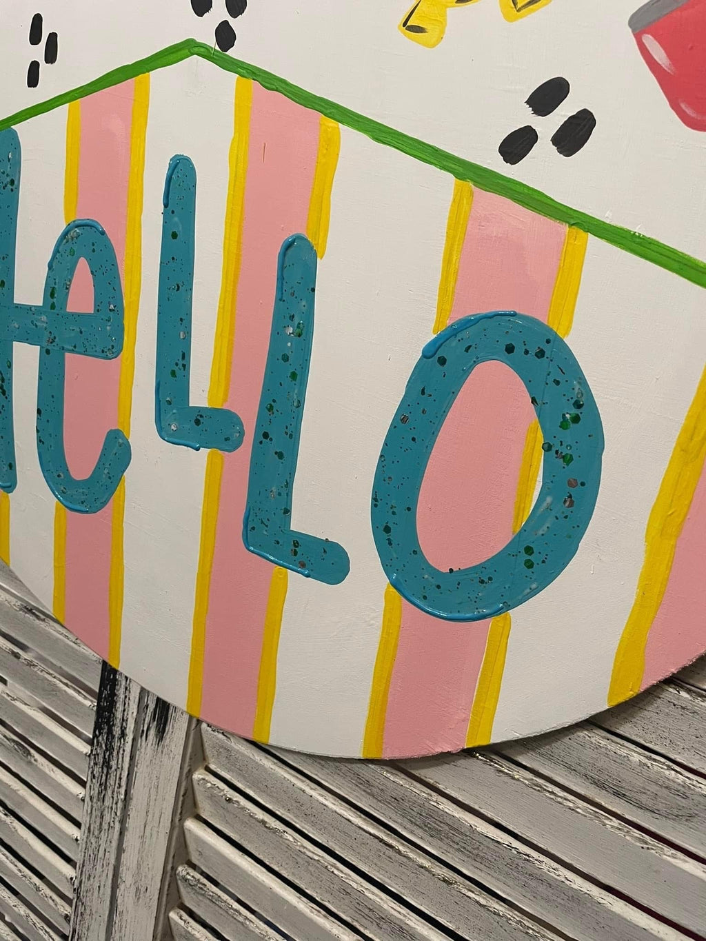 Hand Painted Summer Door Hanger, Hello, Colorful Drink Tumblers