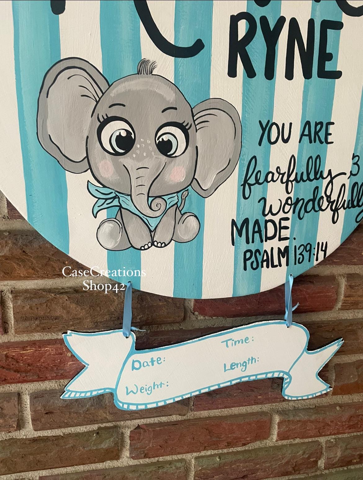 Handpainted Elephant Baby Boy Hospital Door Hanger