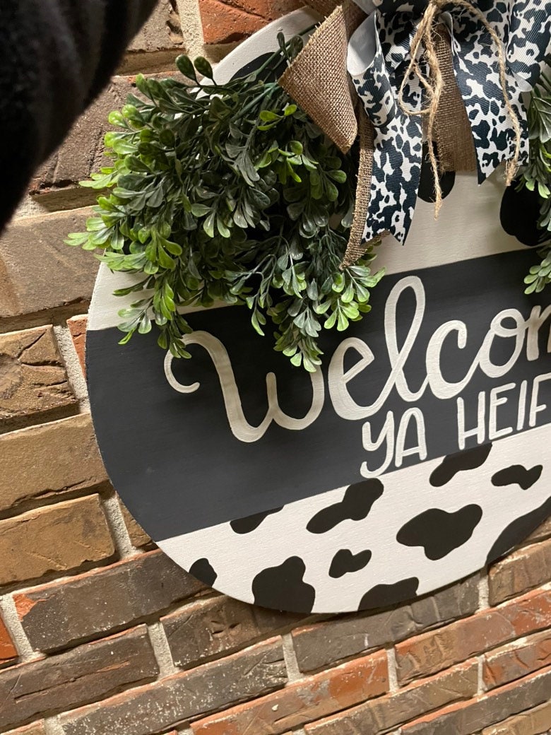 Cow print door hanger, welcome door hanger, cow door hanger, farmhouse door hanger