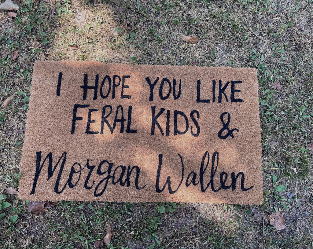 Door mat, Painted Coir Doormat- Custom Door Mat 30x18- porch mat- front door rug, Morgan wallen and feral kids