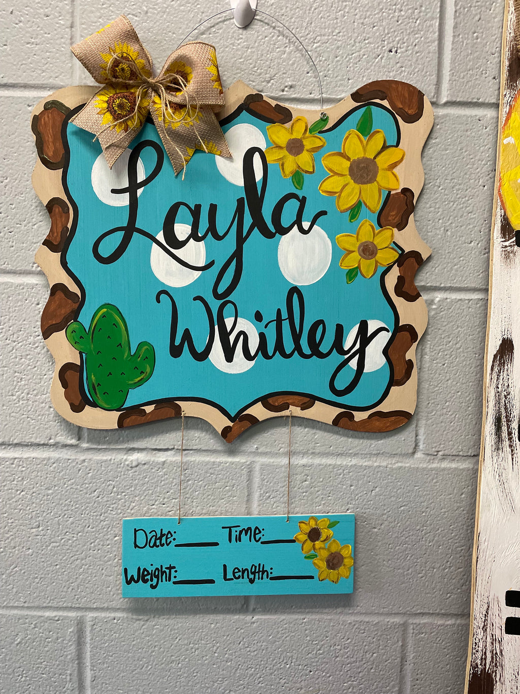 Baby Girl hospital sign, Cow print Sunflower Baby Door Hanger, Baby Girl Announcement Sign, Baby girl door hanger, Hospital Baby Hanger