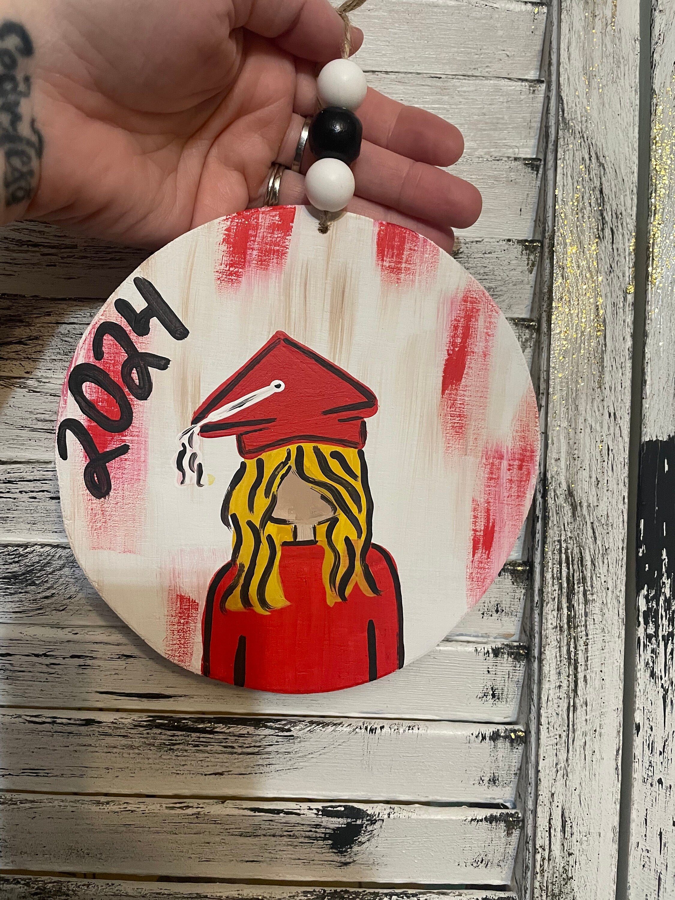Personalized Senior Graduation Ornament, Hand-Painted Wooden Keepsake