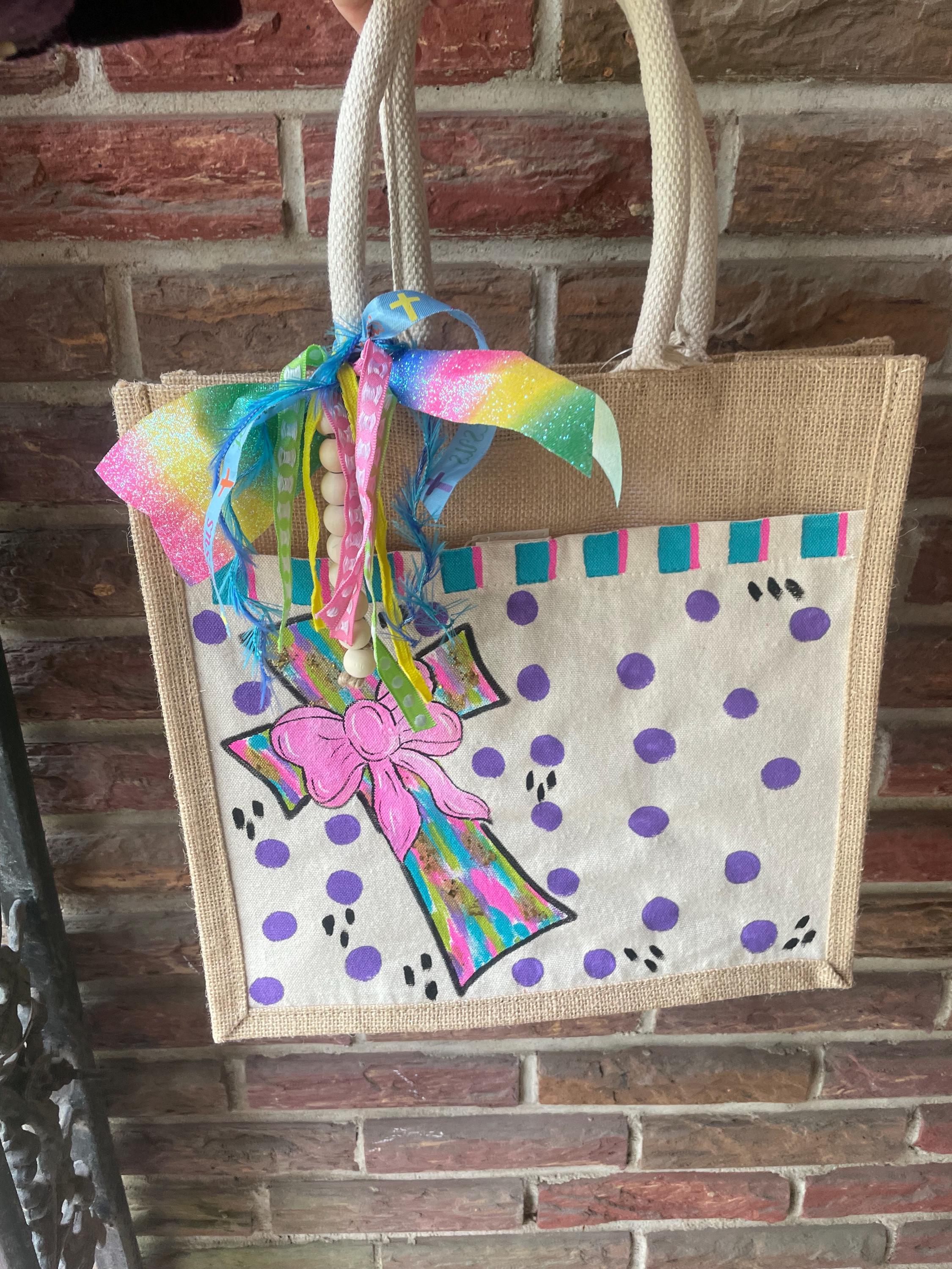Teacher burlap bag, Hand Painted Bible bag, painted teacher bag Hand Painted burlap tote bag, personalized painted bag,