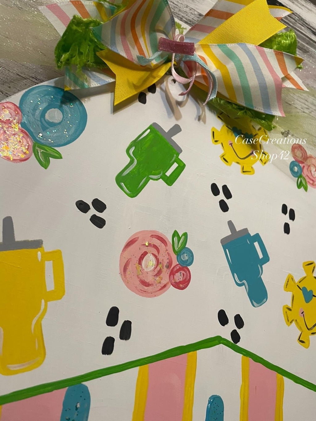 Hand Painted Summer Door Hanger, Hello, Colorful Drink Tumblers