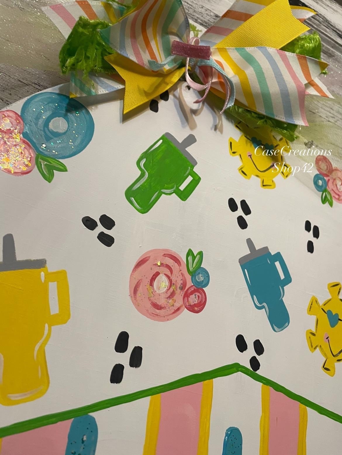 Hand Painted Summer Door Hanger, Hello, Colorful Drink Tumblers