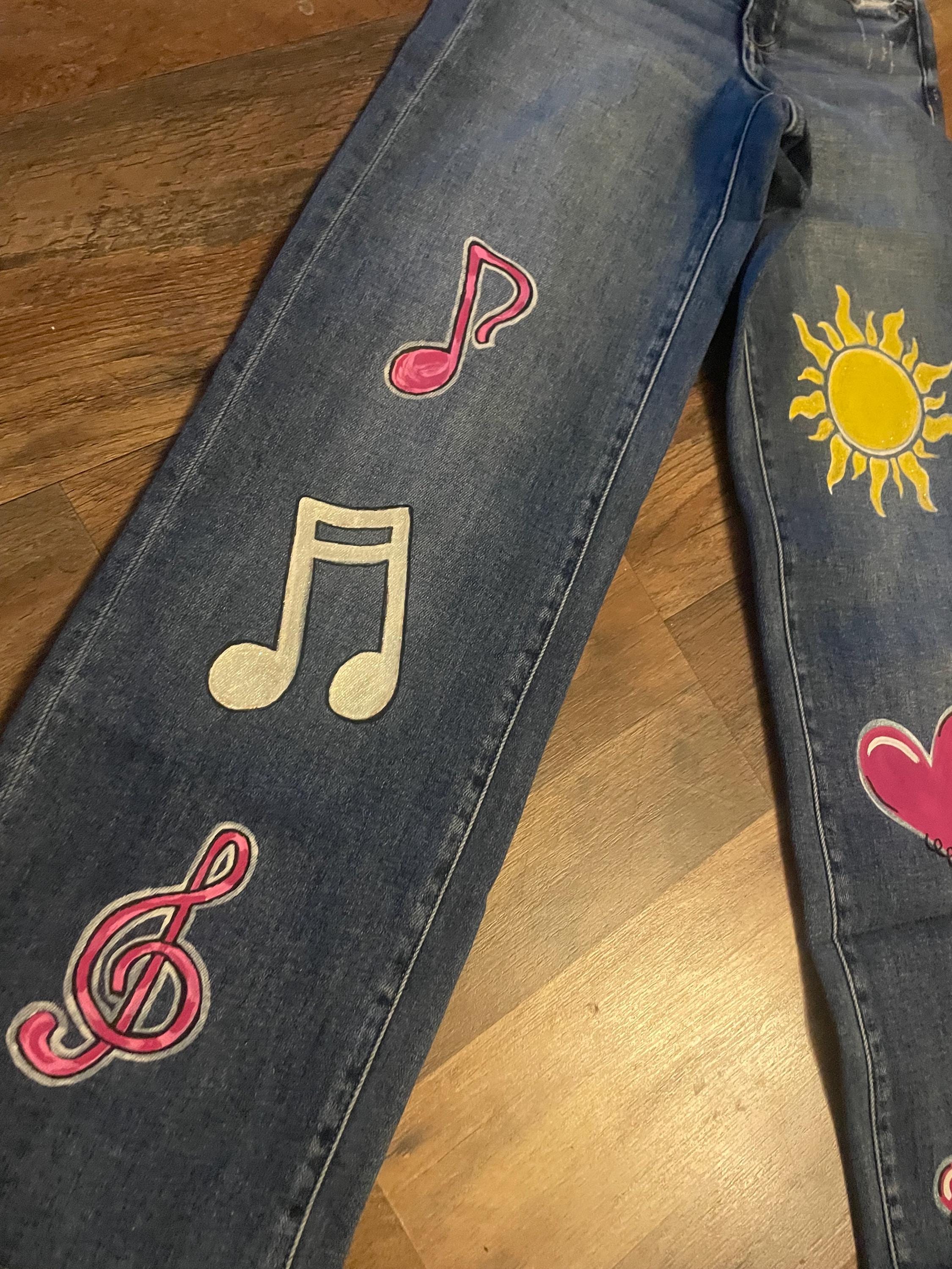 Birthday painted outfit, custom jeans, hand painted jeans, senior jeans, spirit jeans, u ship me the jeans- I paint and ship back
