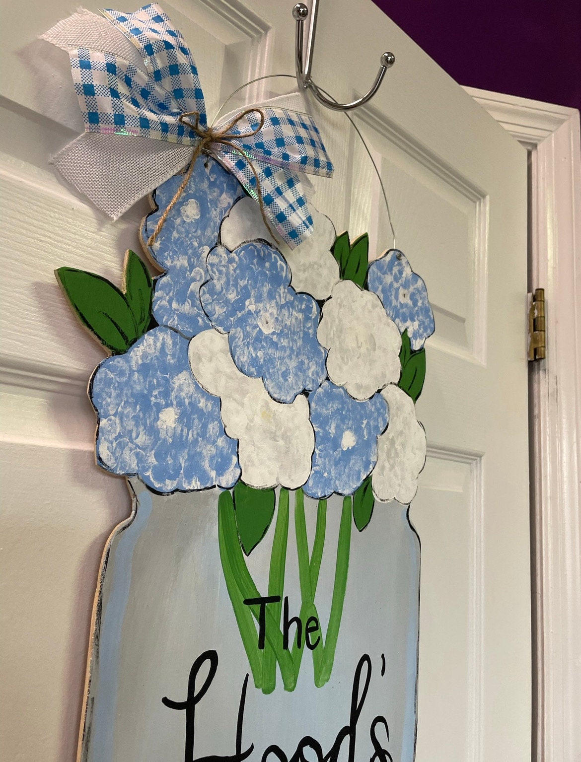 Hydrangeas flower door hanger, welcome door hanger, spring door hanger, farmhouse door hanger, mason jar door hanger, flower door hanger