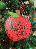 Personalized Teacher Apple Ornament, Hand-Painted Wooden Gift