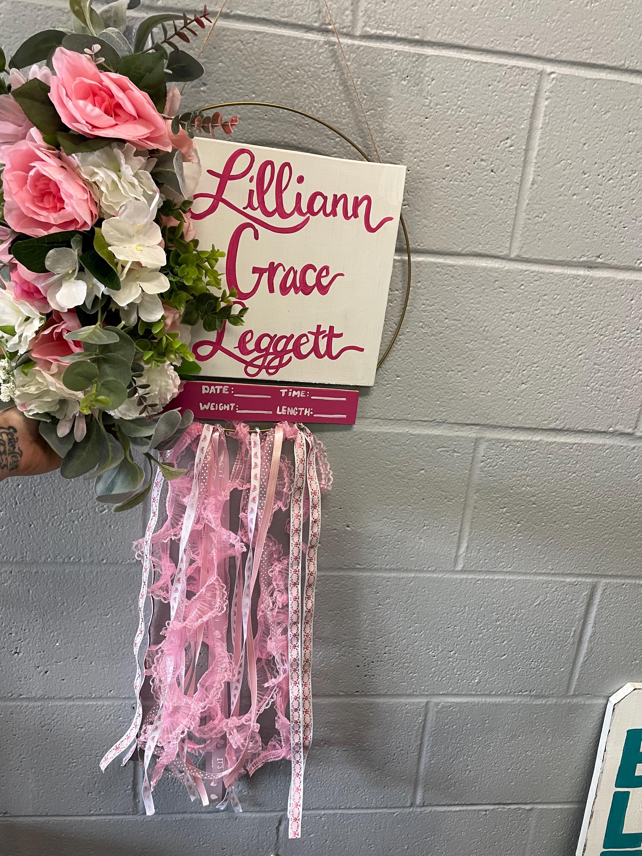 Personalized Baby Girl Hospital Door Hanger, Floral Nursery Decor