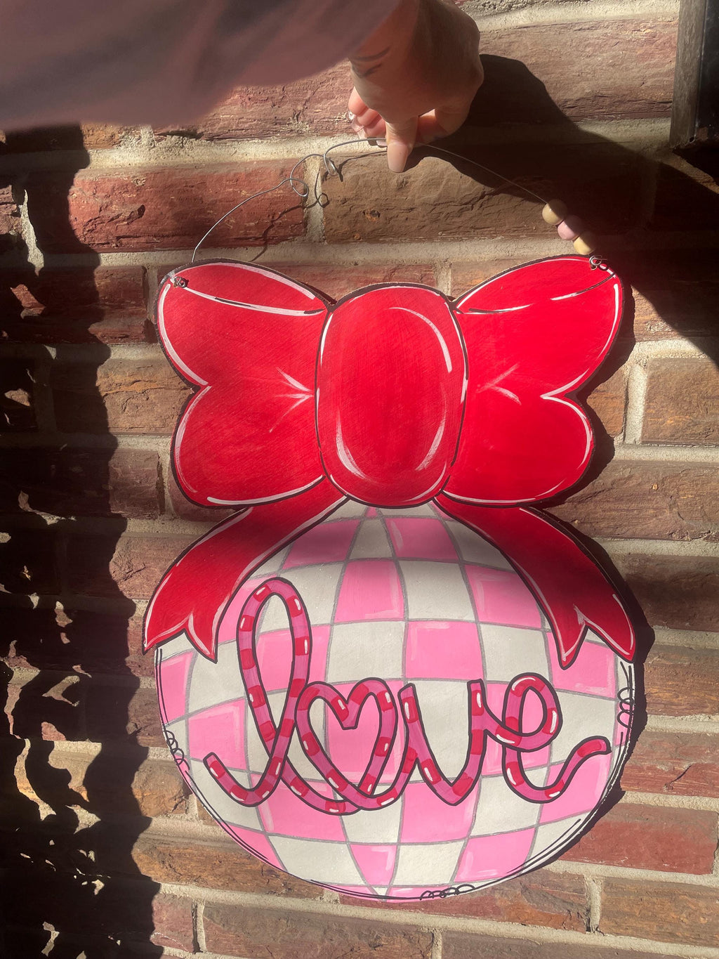 Handcrafted Valentine's Day Disco Ball Door Hanger, Wooden Love Sign