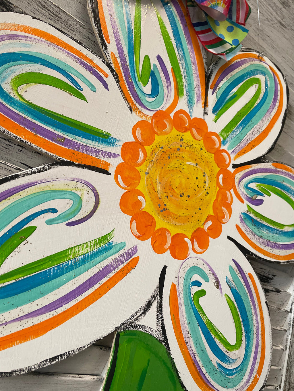 Hand Painted Flower Door Hanger, Spring Summer Decor, Wood Cutout