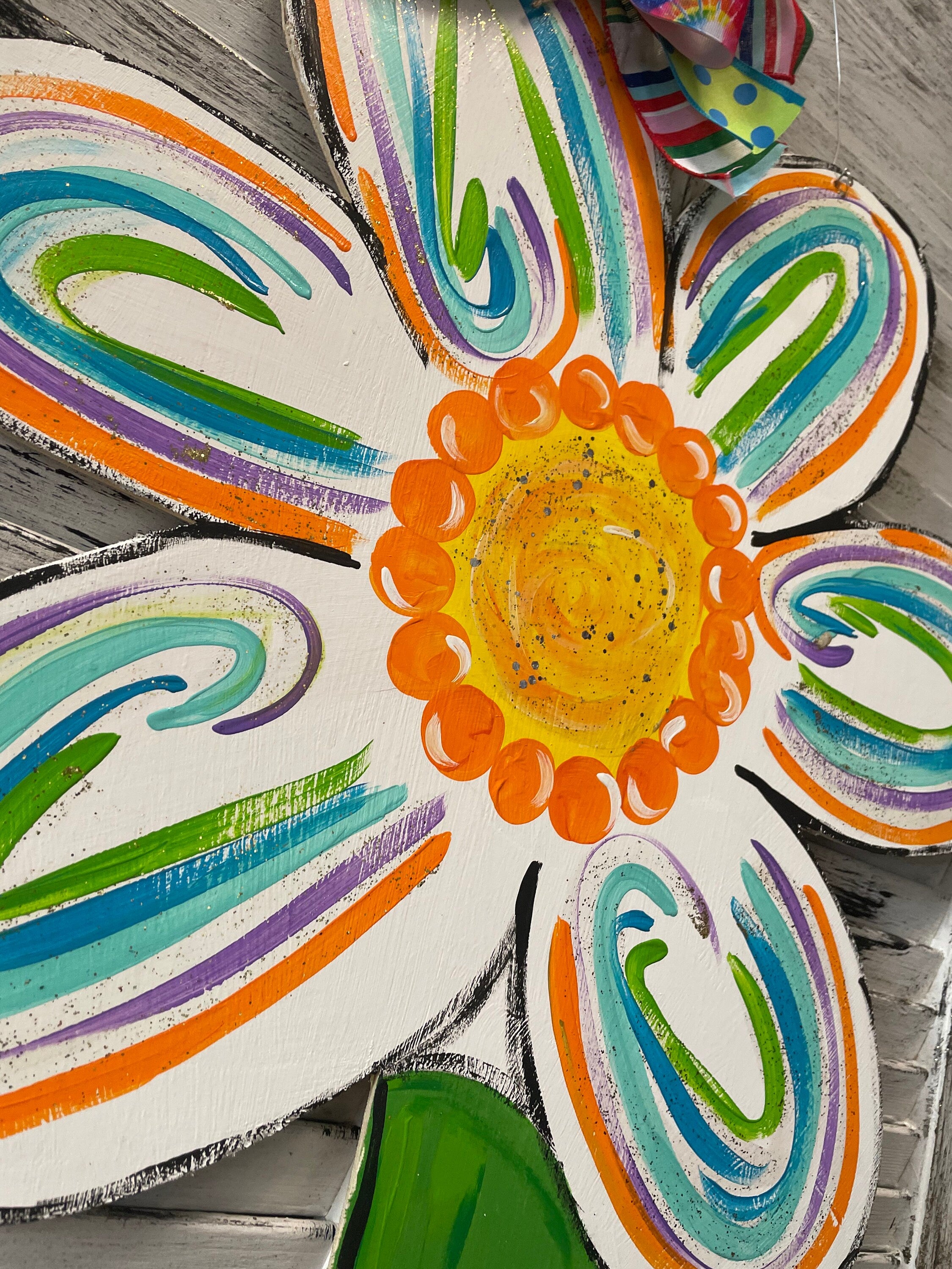 Hand Painted Flower Door Hanger, Spring Summer Decor, Wood Cutout