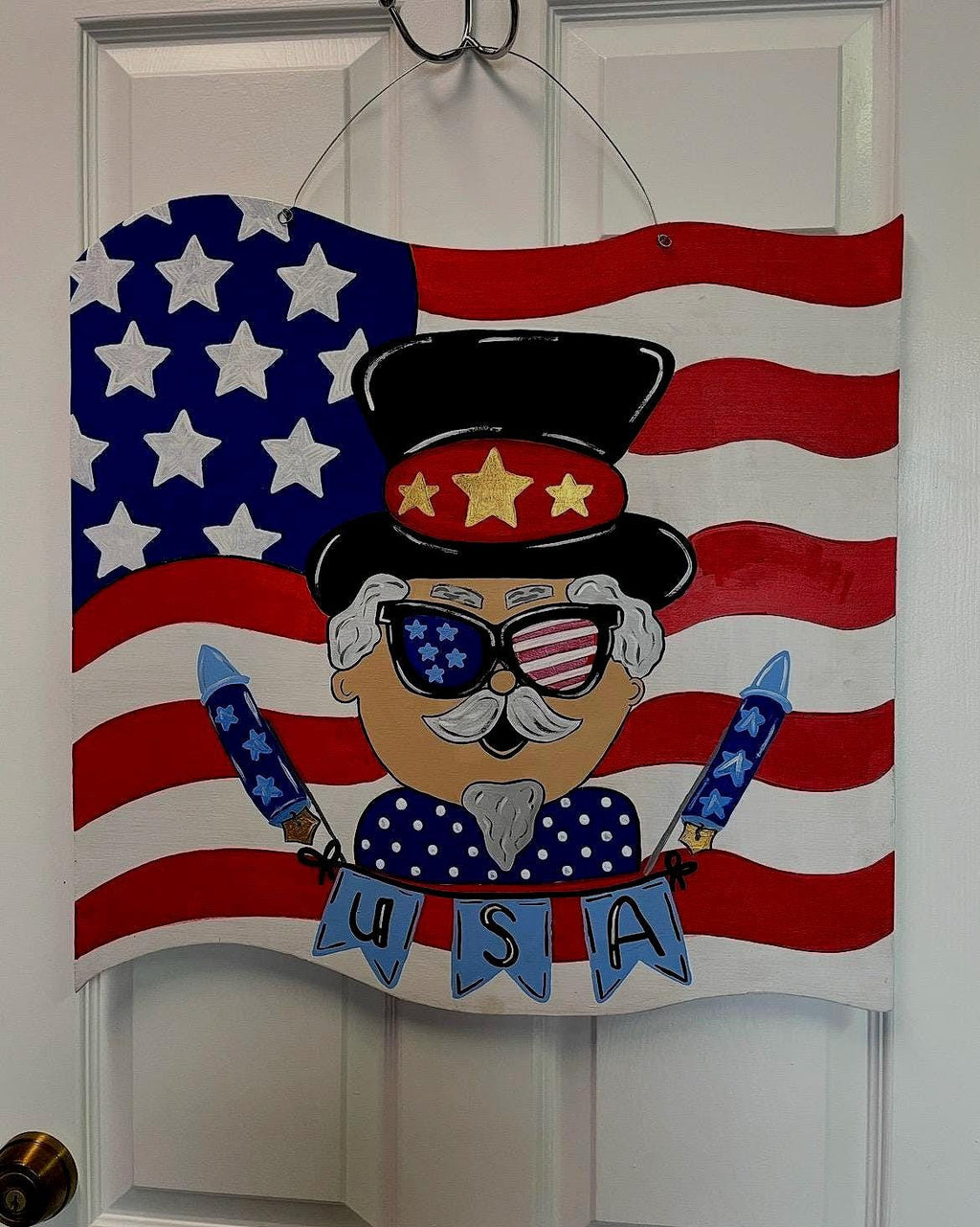 Flag Door Hanger, 4th of July Door hanger, Patriotic Door Hanger, Red,White, Blue Door hanger, American Flag door Hanger