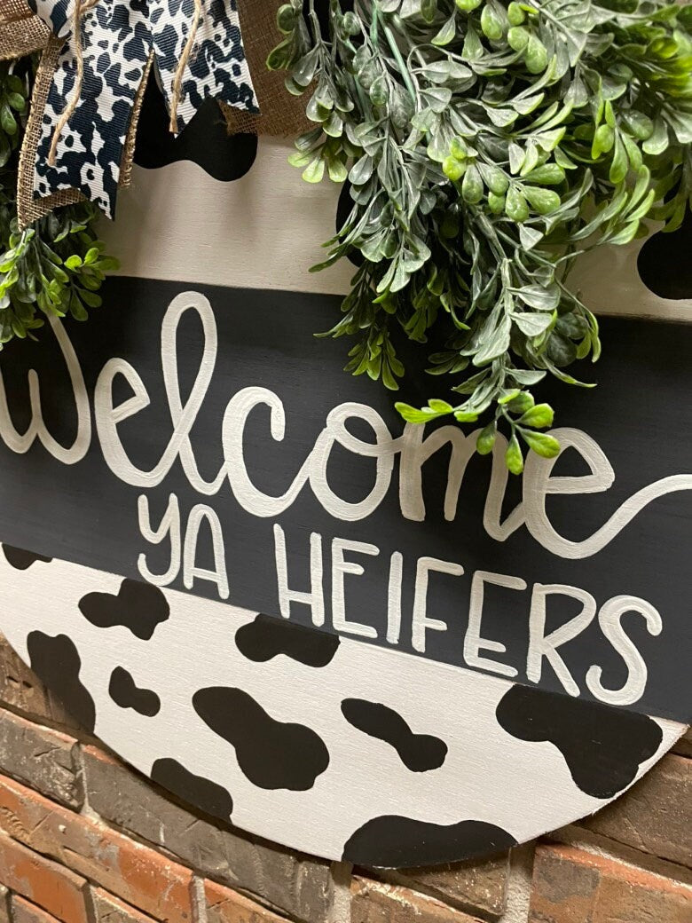 Cow print door hanger, welcome door hanger, cow door hanger, farmhouse door hanger