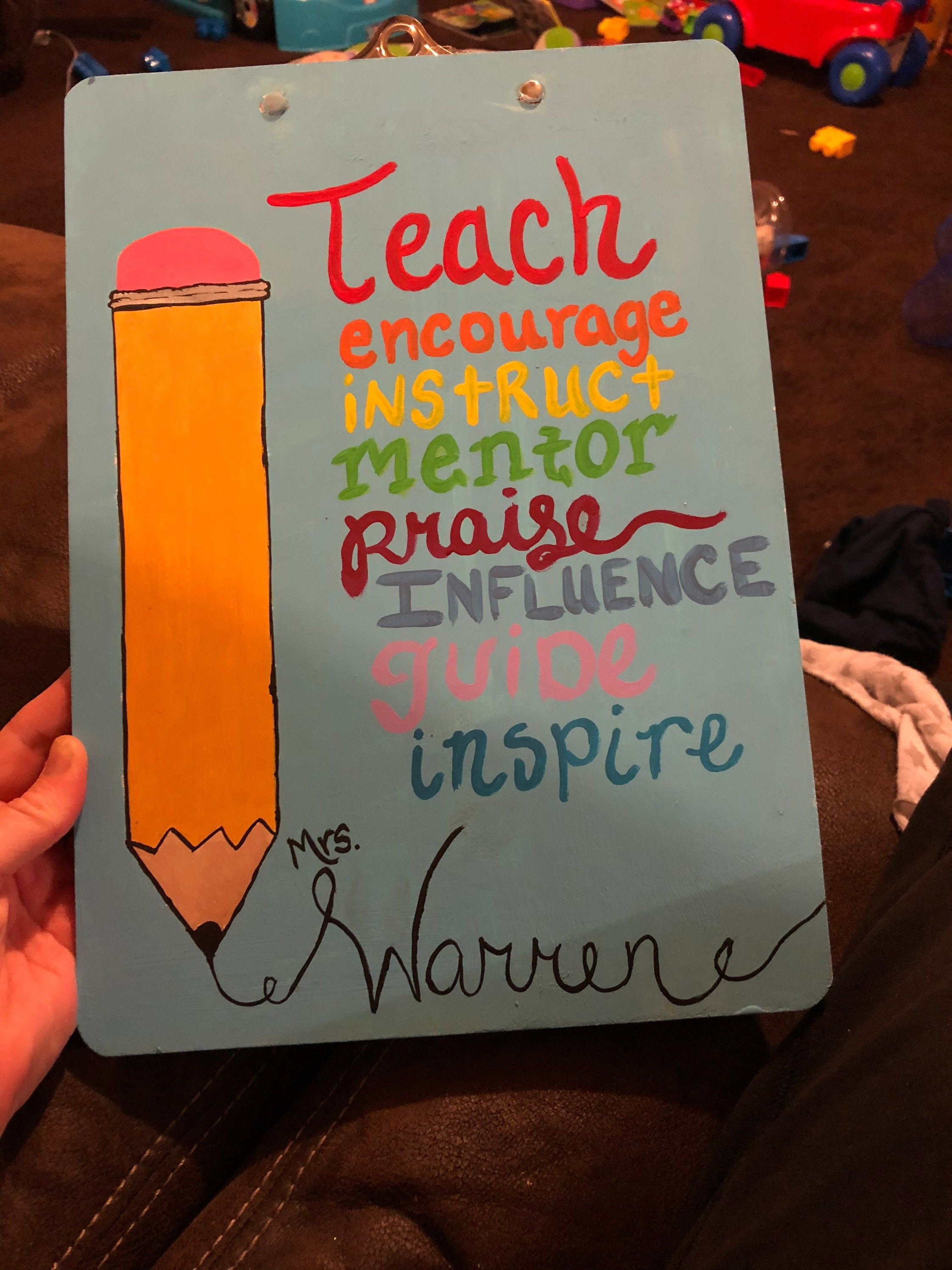 Hand Painted Teacher Clipboard, Custom Office Decor