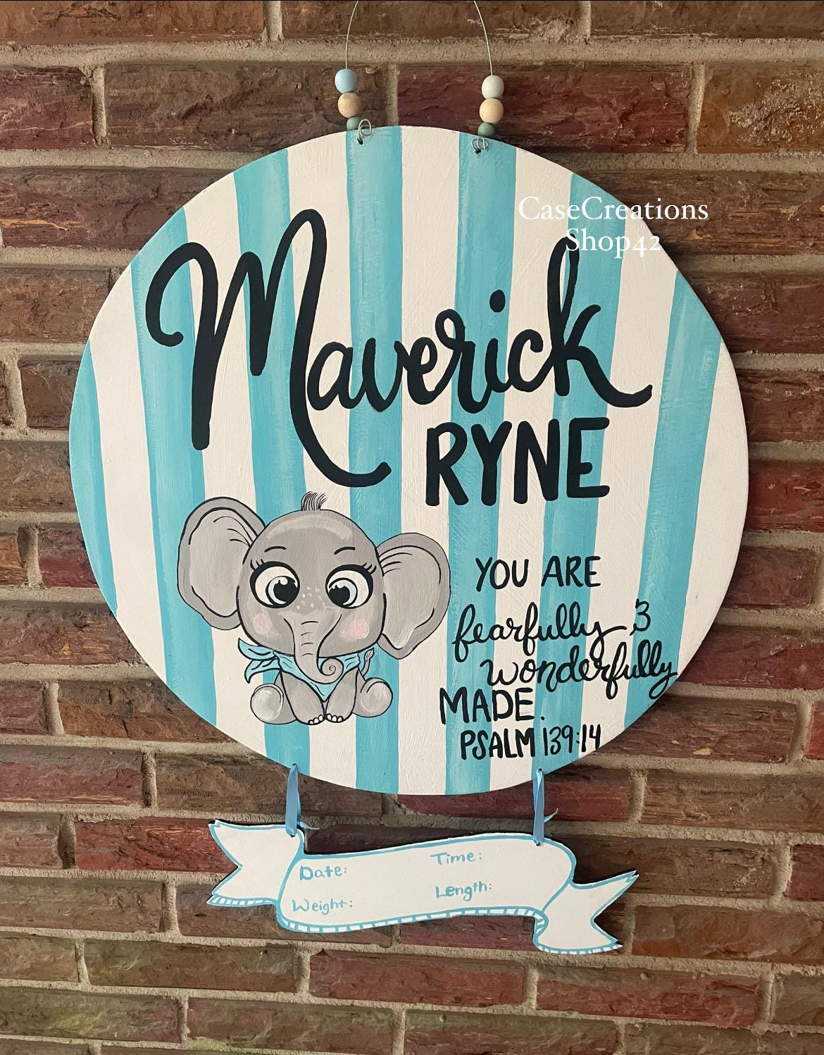 Handpainted Elephant Baby Boy Hospital Door Hanger