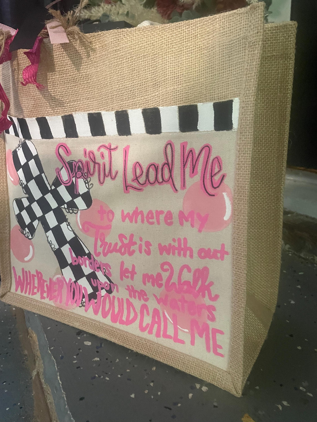 Teacher burlap bag, Hand Painted Bible bag, painted teacher bag Hand Painted burlap tote bag, personalized painted bag,