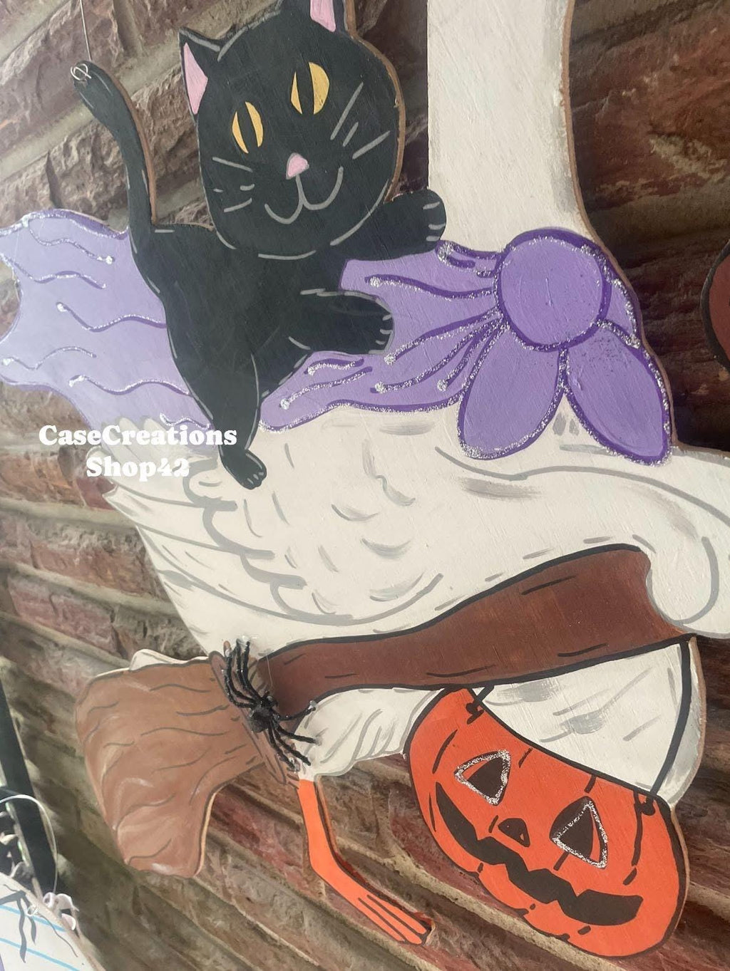 Hand Painted Witch Goose Door Hanger, Halloween Decor