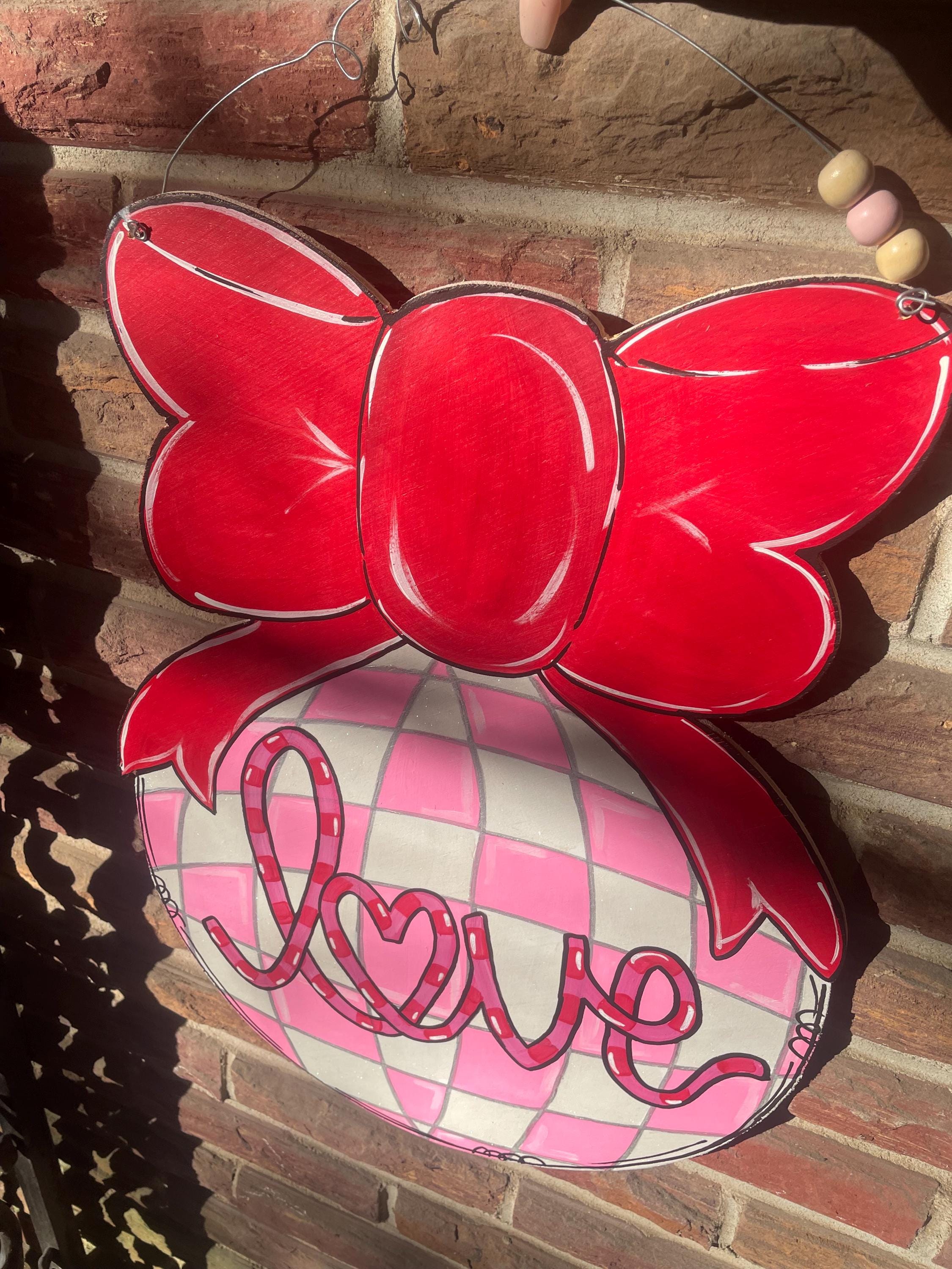 Handcrafted Valentine's Day Disco Ball Door Hanger, Wooden Love Sign