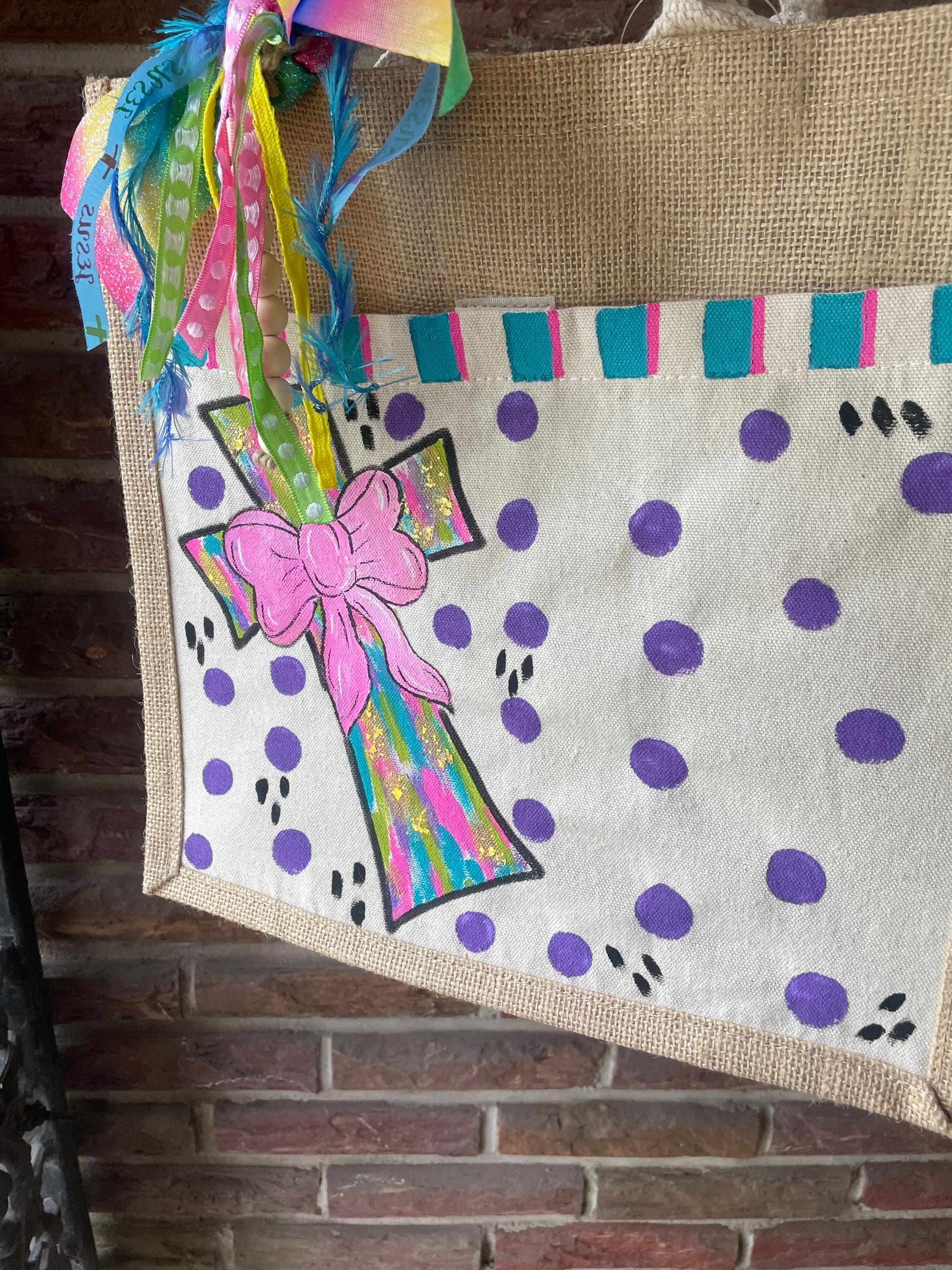 Teacher burlap bag, Hand Painted Bible bag, painted teacher bag Hand Painted burlap tote bag, personalized painted bag,