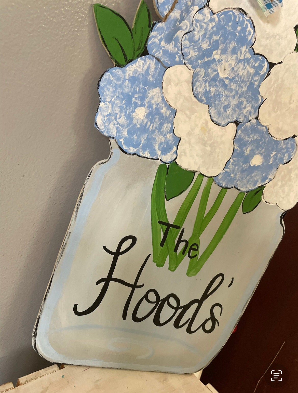 Hydrangeas flower door hanger, welcome door hanger, spring door hanger, farmhouse door hanger, mason jar door hanger, flower door hanger