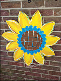 Handmade Sunflower Door Hanger with Teal Accents, Fall Decor