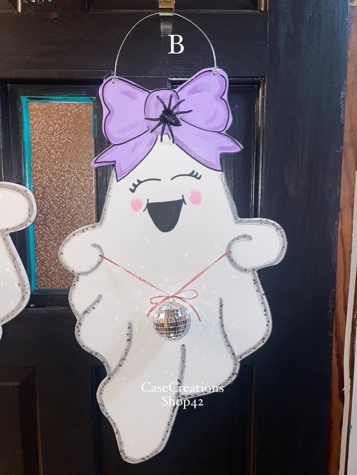 Ghost door hanger, Halloween door hanger, ghost disco door hanger, door sign, pink door hanger, door hanger,