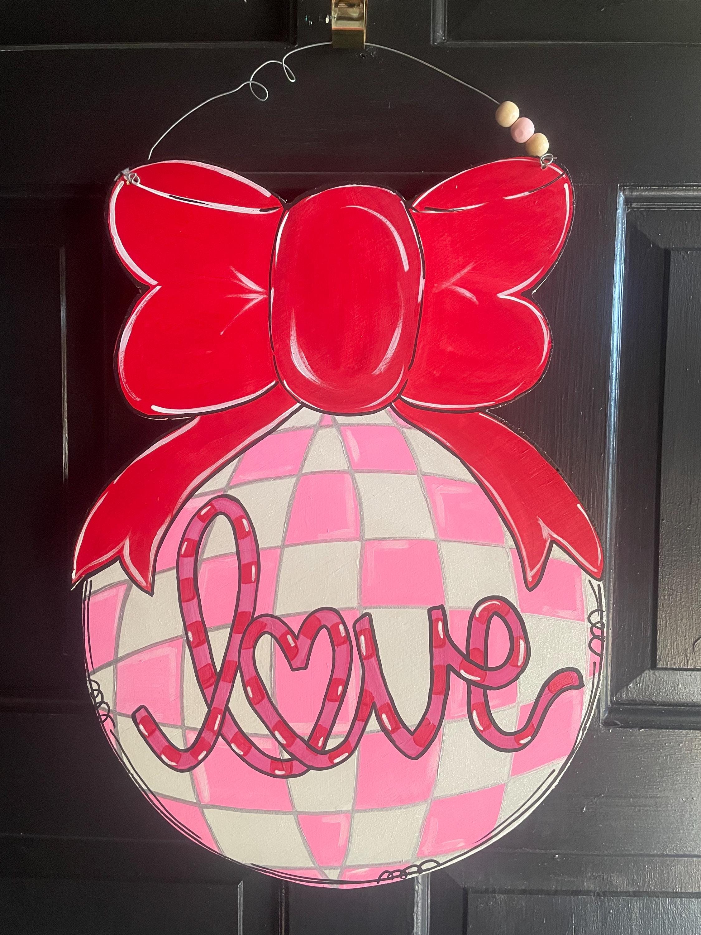 Handcrafted Valentine's Day Disco Ball Door Hanger, Wooden Love Sign