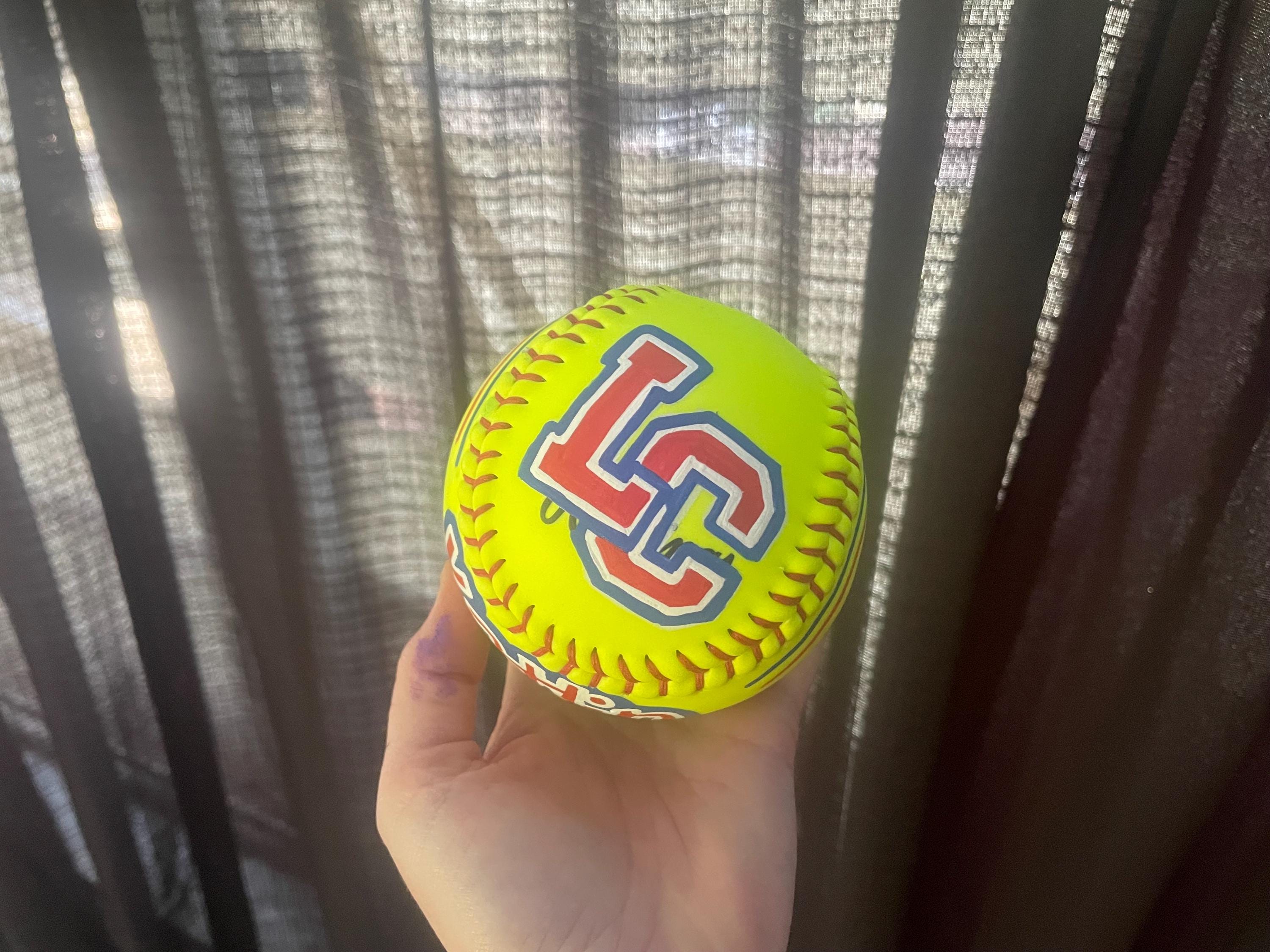 Painted Softball, Customized Softball, Personalized softball, Handpainted softball, custom sports logo softball, team name
