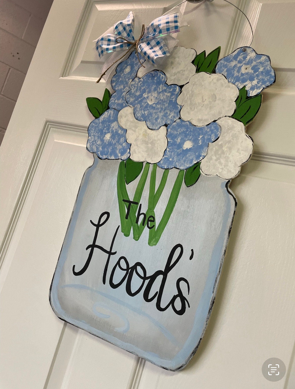 Hydrangeas flower door hanger, welcome door hanger, spring door hanger, farmhouse door hanger, mason jar door hanger, flower door hanger