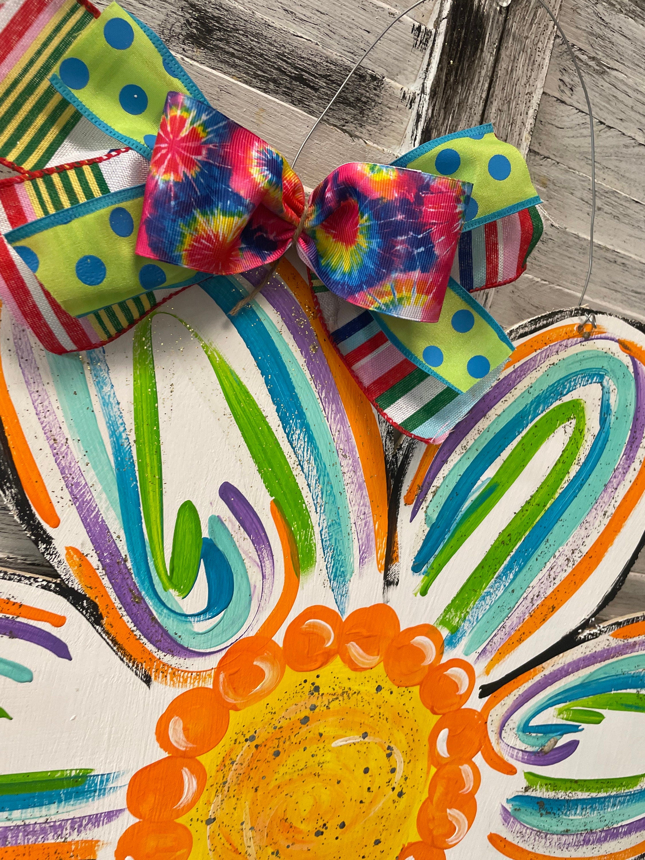 Hand Painted Flower Door Hanger, Spring Summer Decor, Wood Cutout