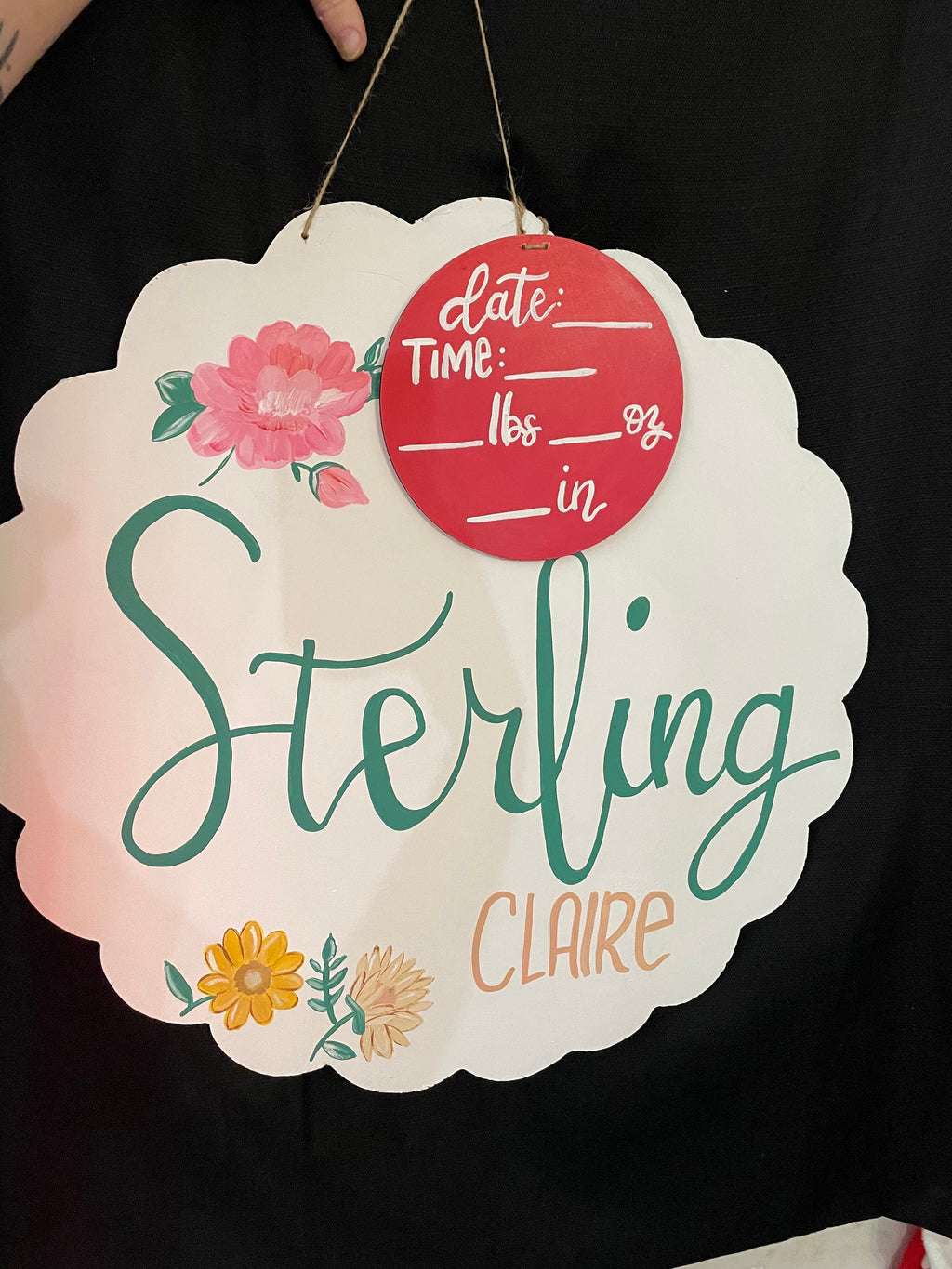Hand Painted Flower Baby Girl Announcement Sign, Wood Hospital Door Hanger
