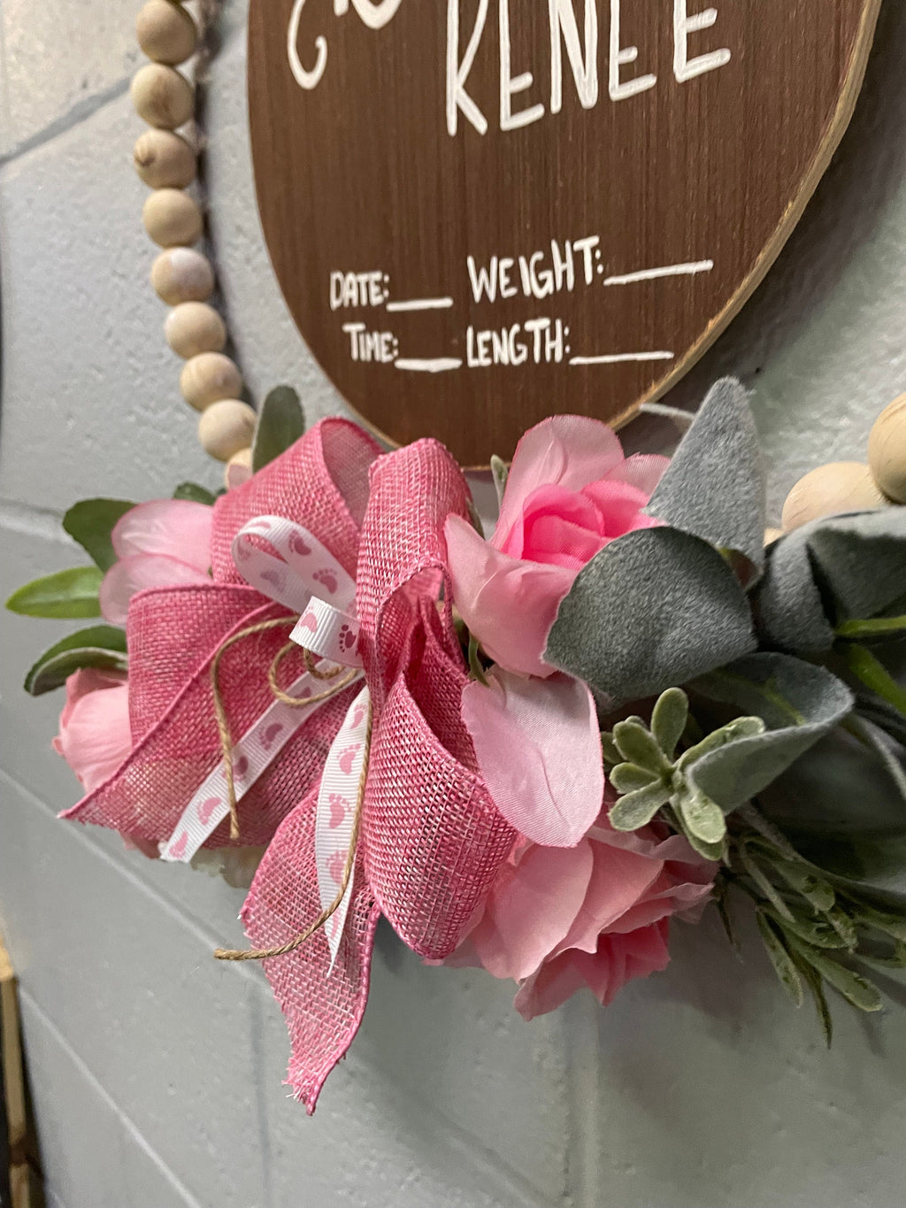 Personalized Beaded Baby Announcement Hanger, Floral Nursery Decor