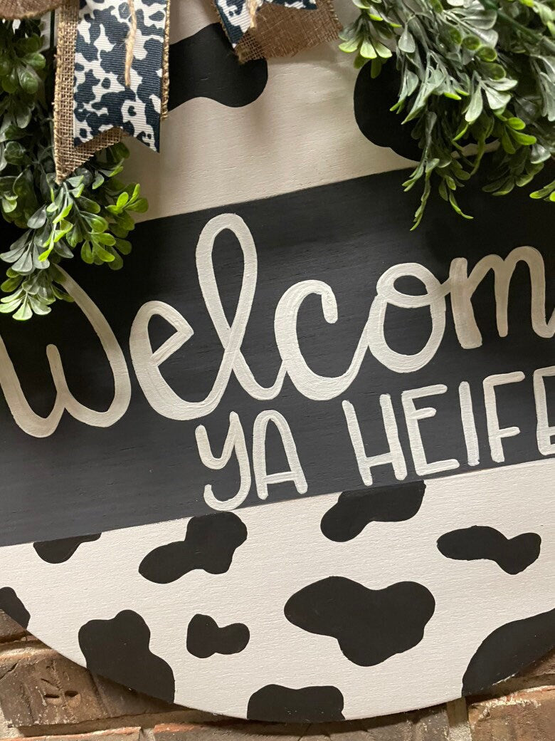 Cow print door hanger, welcome door hanger, cow door hanger, farmhouse door hanger