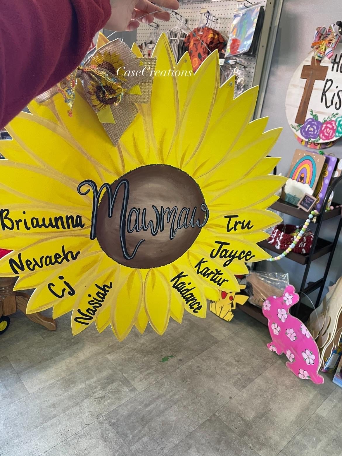 Mother’s Day Gift, Sunflower door hanger, Mimi, Grandma sunflower door hanger, bright sunflower door hanger,