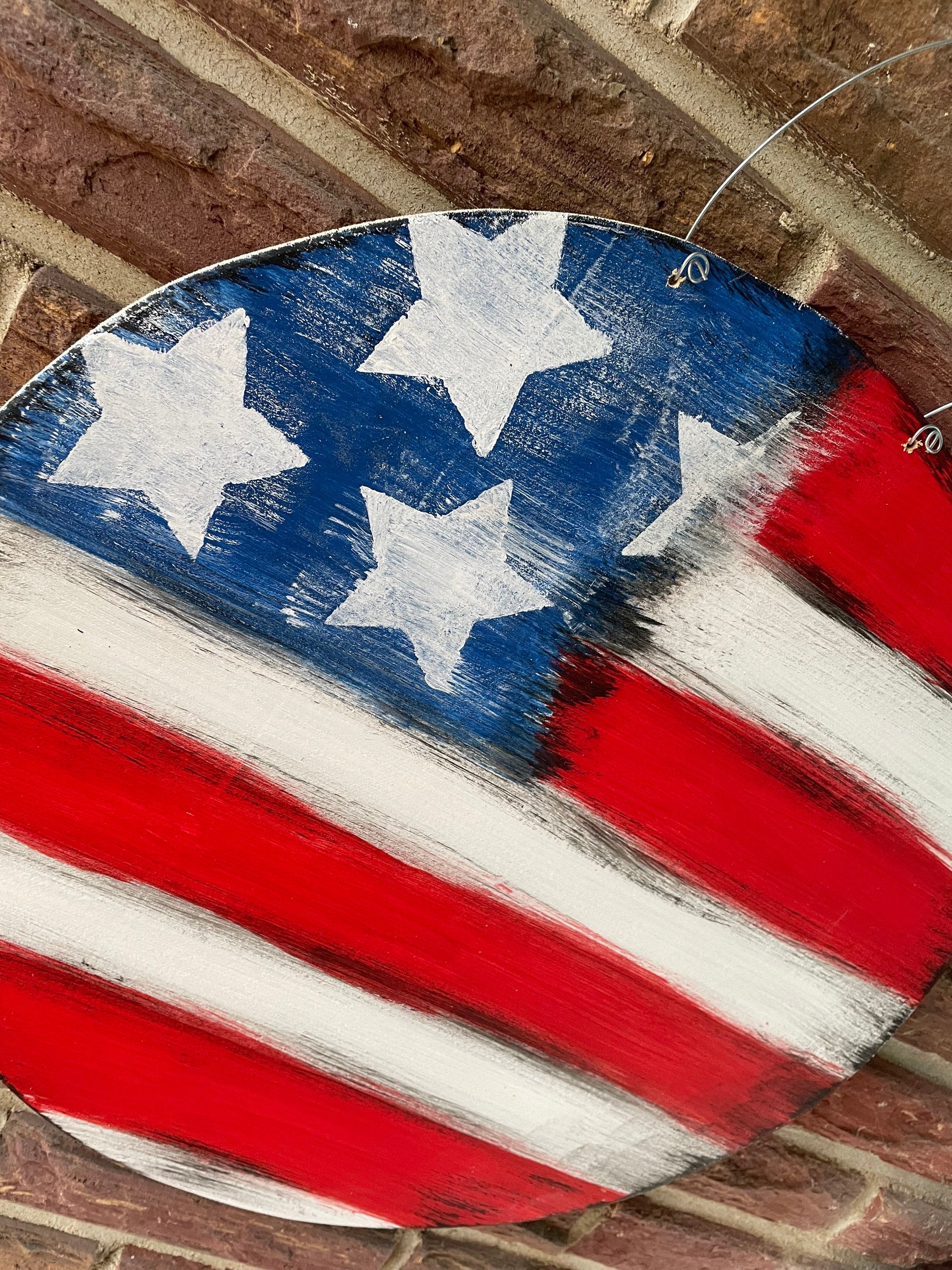 Rustic American Flag Door Hanger, Patriotic Decor