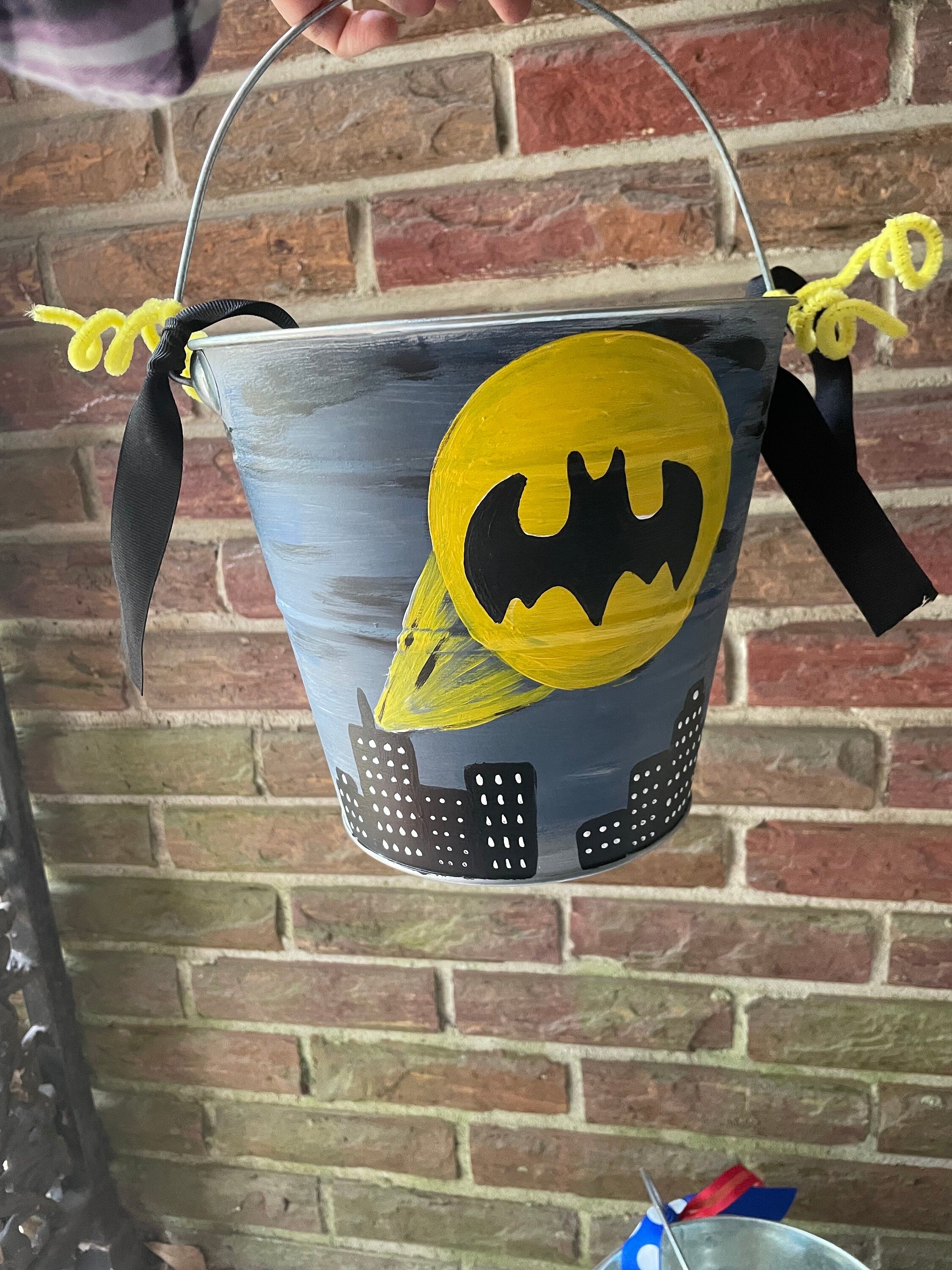 Painted Halloween buckets, Halloween Baskets Galvanized metal  Buckets, Hand Painted Halloween Pails, Hand Painted Kids Bucket with name on