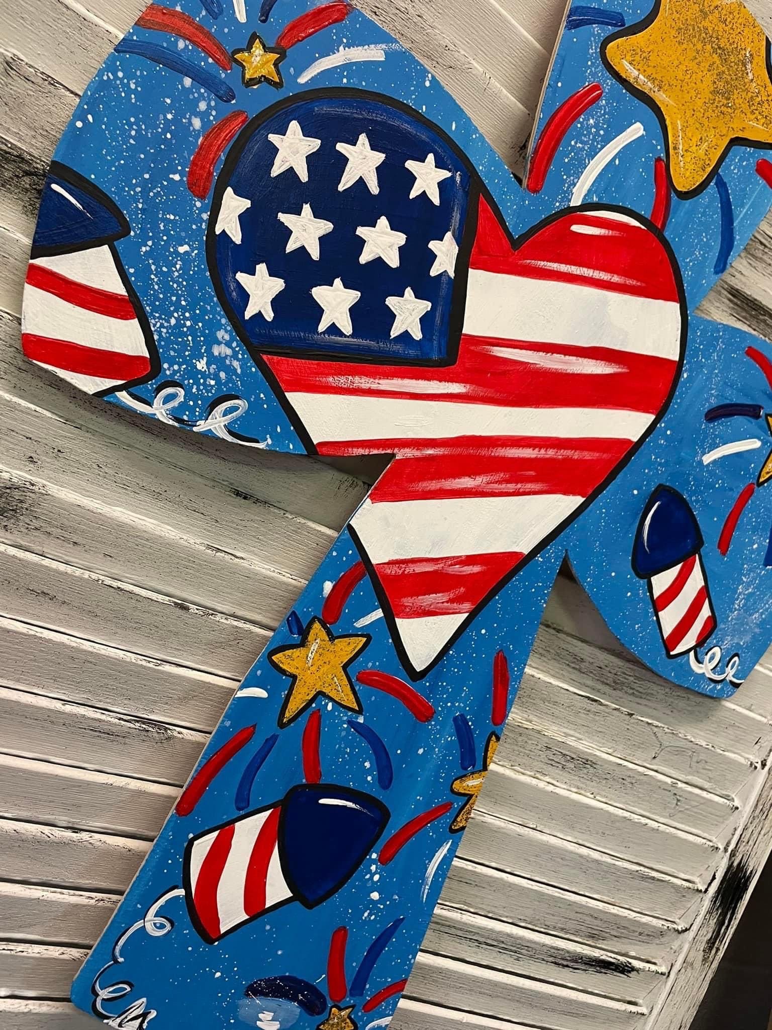 4th of July Door hanger, Patriotic Door Hanger, cross door Hanger, Red,White, Blue Door hanger, American Flag cross door Hanger