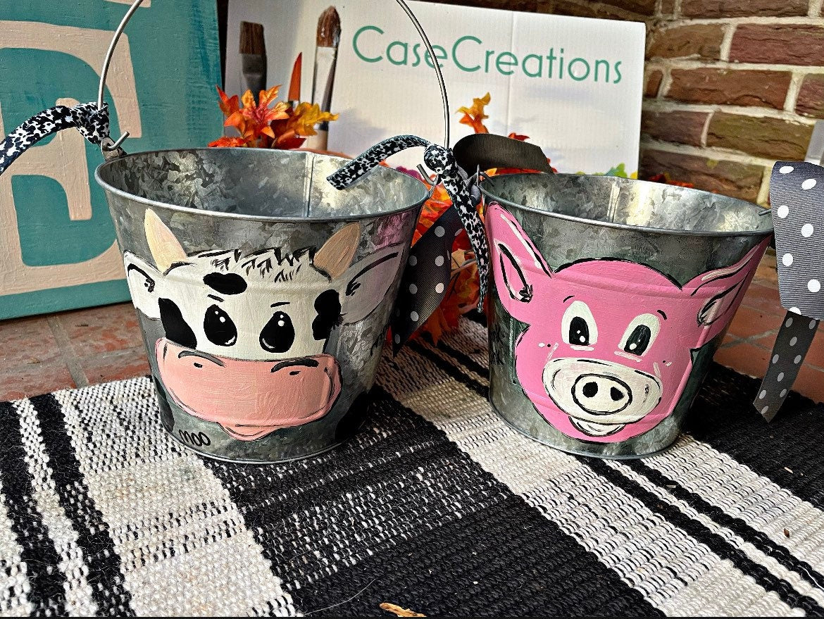 Painted Halloween buckets, Halloween Baskets Galvanized metal  Buckets, Hand Painted Halloween Pails, Hand Painted Kids Bucket with name on