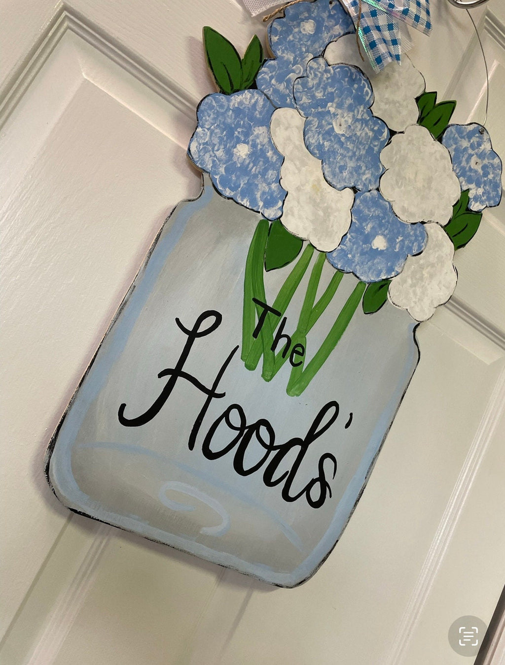 Hydrangeas flower door hanger, welcome door hanger, spring door hanger, farmhouse door hanger, mason jar door hanger, flower door hanger
