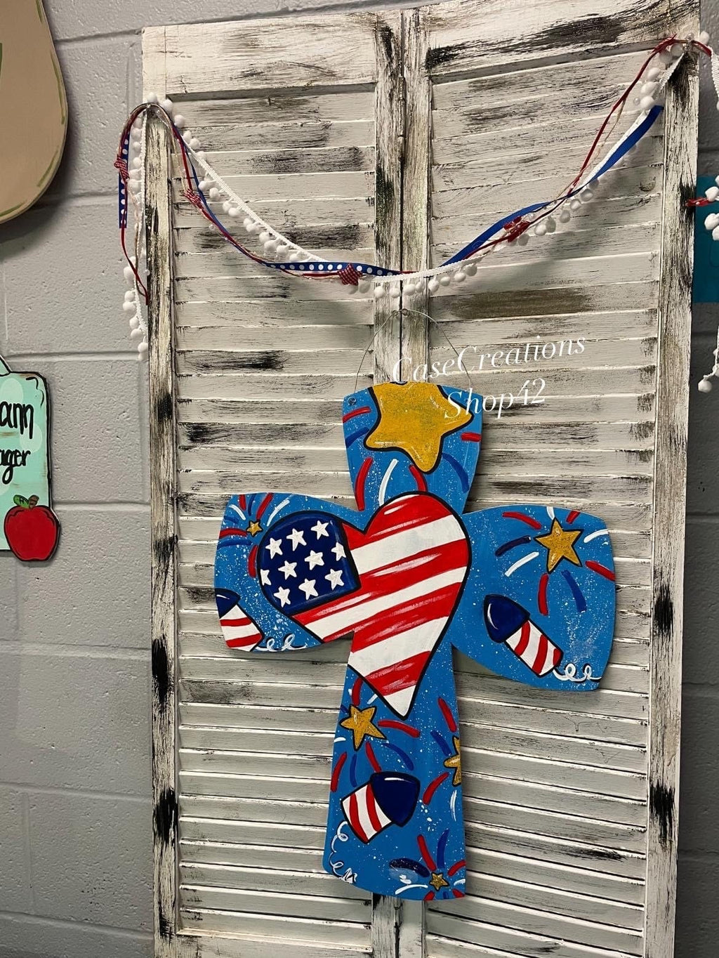 4th of July Door hanger, Patriotic Door Hanger, cross door Hanger, Red,White, Blue Door hanger, American Flag cross door Hanger