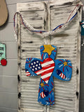 4th of July Door hanger, Patriotic Door Hanger, cross door Hanger, Red,White, Blue Door hanger, American Flag cross door Hanger