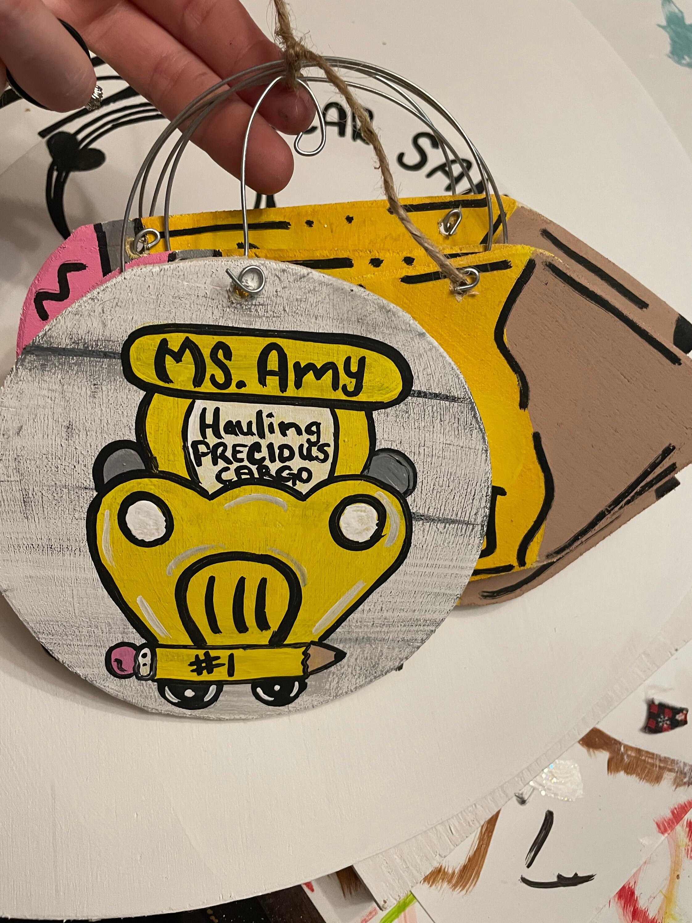 Personalized Teacher Apple Ornament, Hand-Painted Wooden Gift